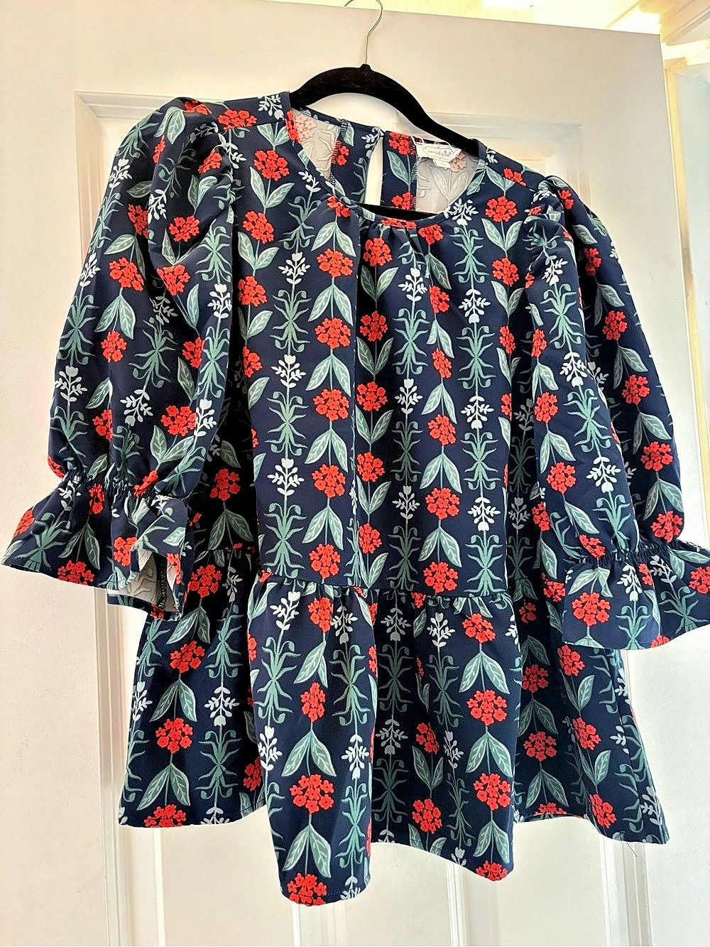 mud pie Harvest Tunic Dress Floral Mini Dress Blue & Red Medium